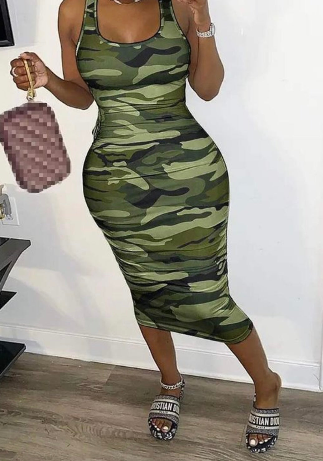 CAMO PRINT LACE-UP BODYCON DRESS