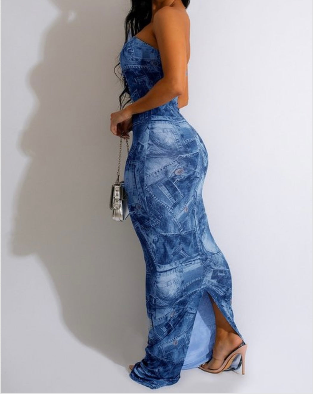 DENIM PRINT MAXI DRESS