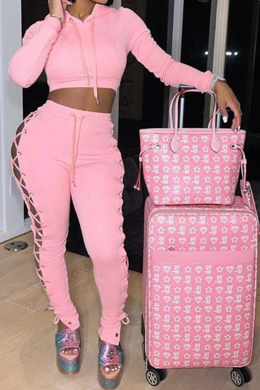 PINK TWO-PIECE LACE UP JOGGER