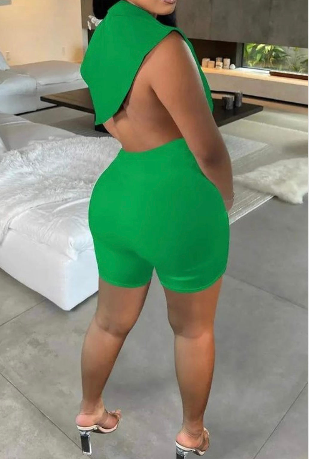OPEN BACK ASYMMETRICAL SHORT SET