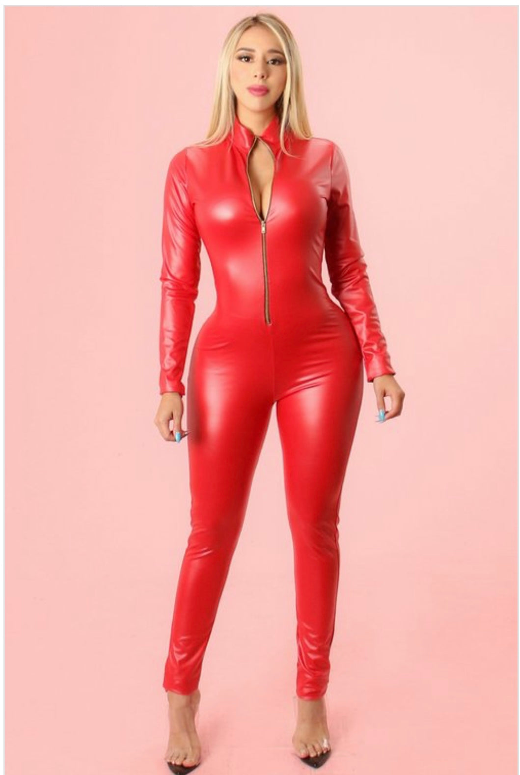 FAUX LONG SLEEVE BODYCON JUMPSUIT Angi Kole Boutique