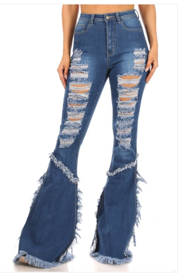 BLUE JEAN RIPPED FLARE JEANS