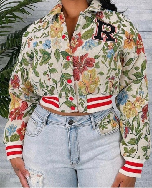 FLORAL LETTER BOMBER JACKET