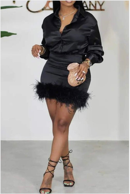 BUTTON DOWN FEATHER SKIRT SET