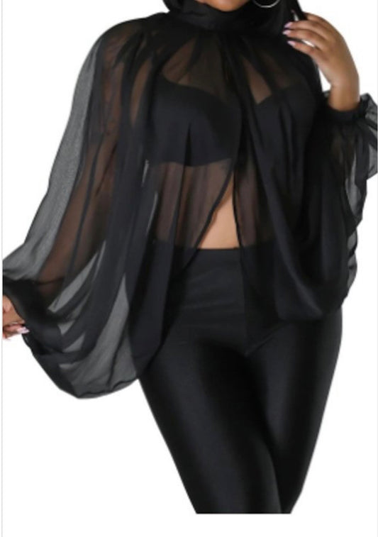 LACE UP CHIFFON SHIRT WITH DOLMAN SLEEVES