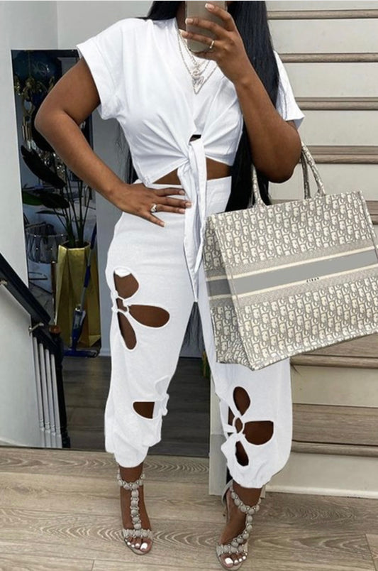 TIE TOP CUTOUT PANT SET