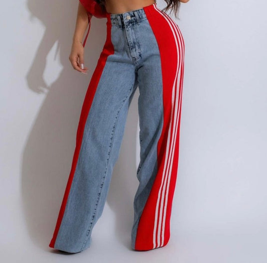 RED DENIM & BLUE HIGH WAIST JEANS
