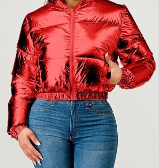 RED METALLIC PUFFER JACKET