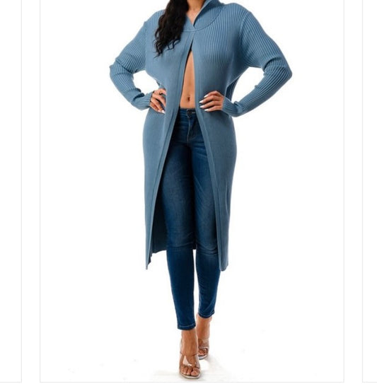 RIBBED HOODED CARDIGAN
